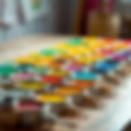 Vibrant paint colors arranged neatly on a table