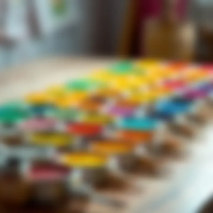 Vibrant paint colors arranged neatly on a table
