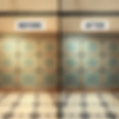 Before and after comparison of painted tiles