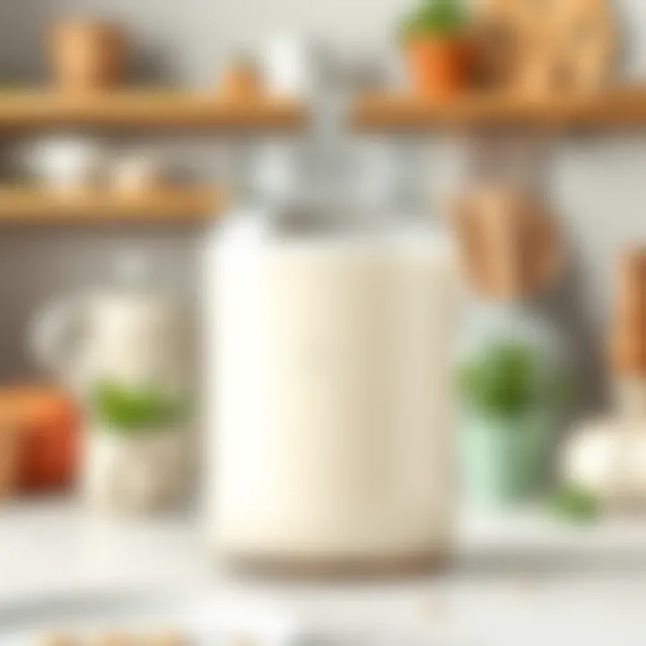 A modern kitchen setup displaying a fermentation jar filled with kefir