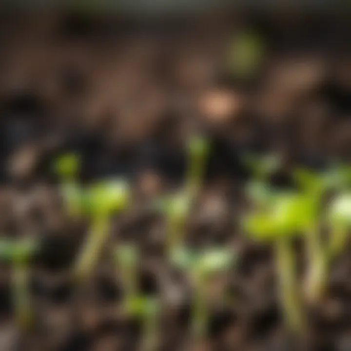 A close-up of healthy seedlings being nurtured in rich soil