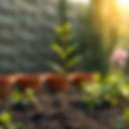 A young sapling ready for planting in a lush garden setting