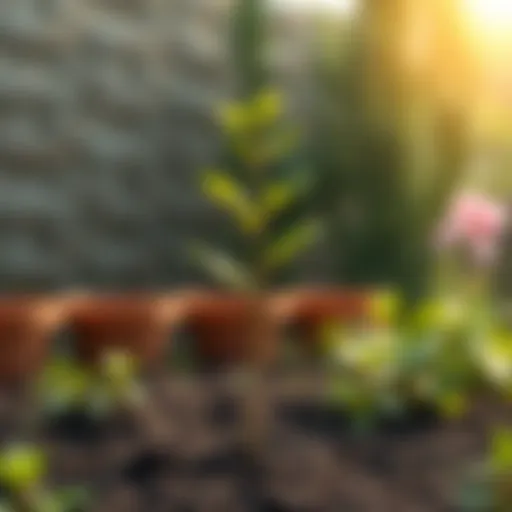 A young sapling ready for planting in a lush garden setting