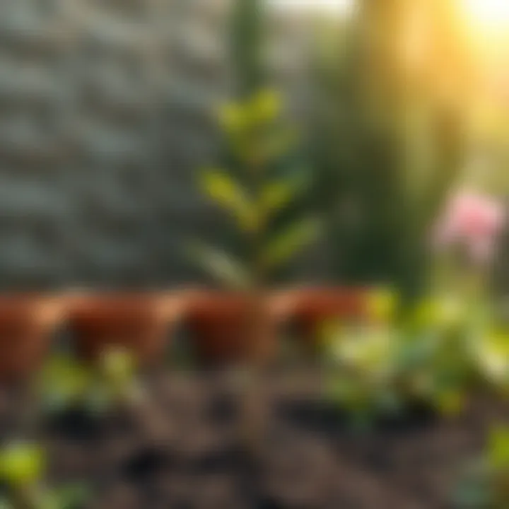 A young sapling ready for planting in a lush garden setting