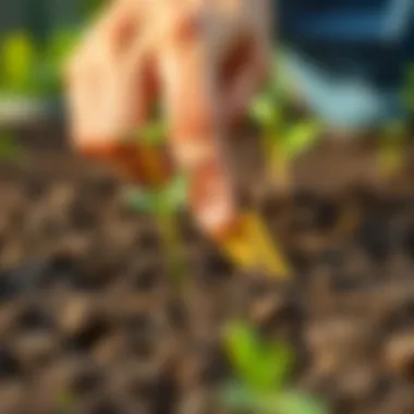 A gardener checking soil moisture with fingers