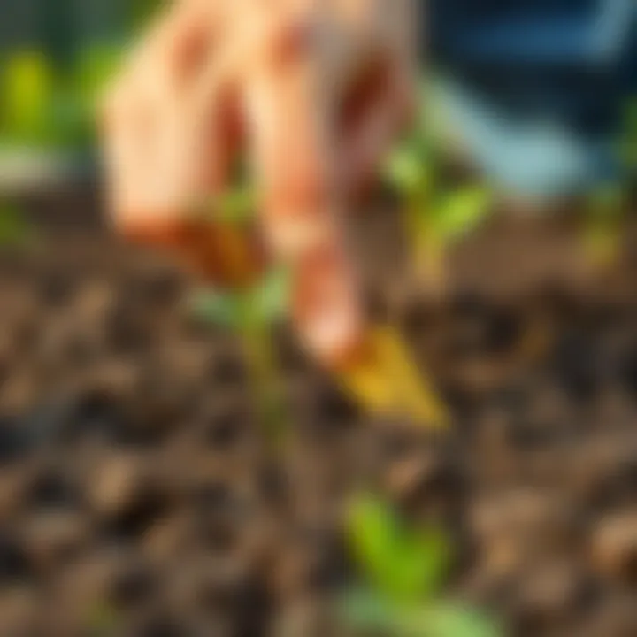A gardener checking soil moisture with fingers