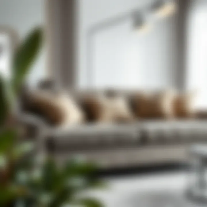 Accent Pillows on Gray Sofa in Sophisticated Interior Sophisticated interior design showcasing gray sofa with accent pillows