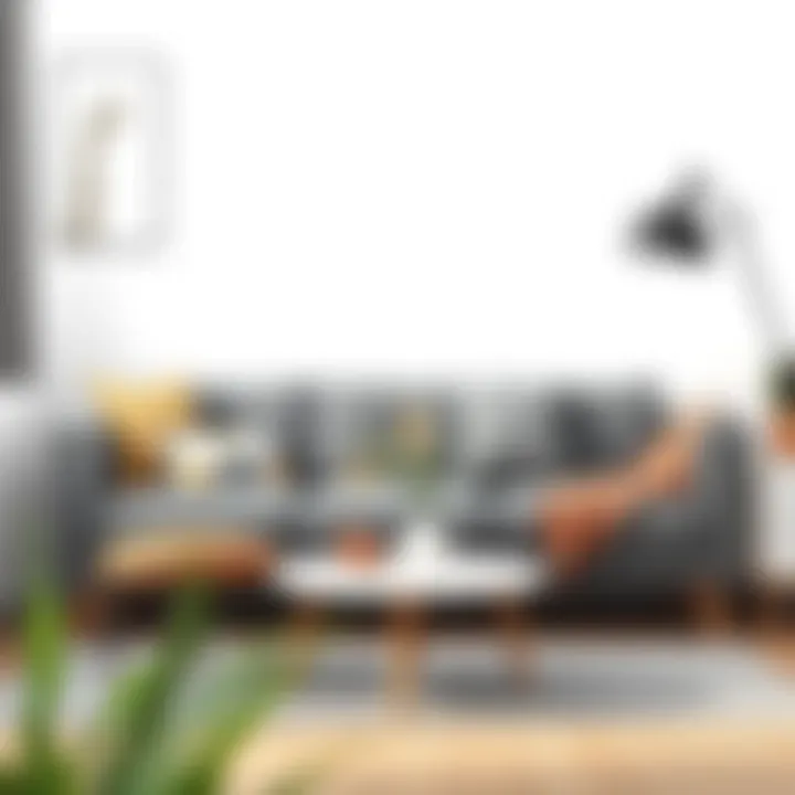 Minimalist Gray Sofa with Decorative Elements Minimalist setting with gray sofa and carefully selected decorative elements