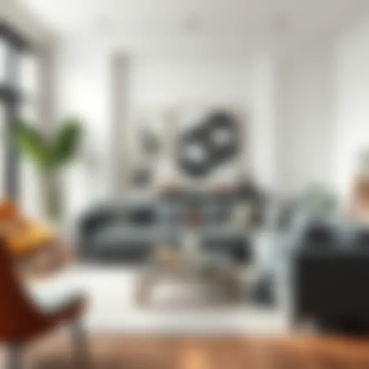 Stylish Gray Sofa in Modern Living Room Elegant living room featuring a gray sofa complemented by vibrant decor