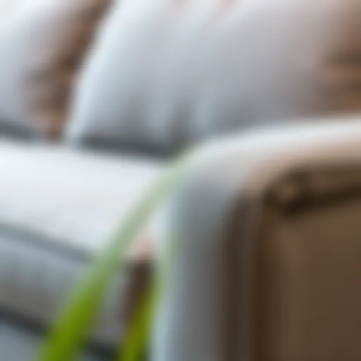 Texture Detail of Contemporary Gray Sofa Close-up of textured gray fabric on a contemporary sofa