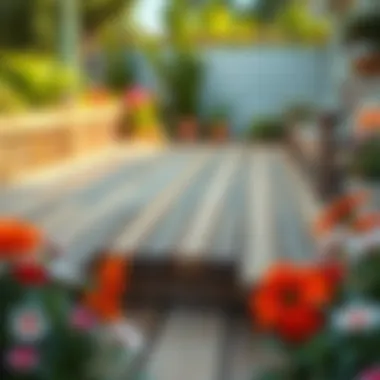 Creative wooden decking surrounded by flowers