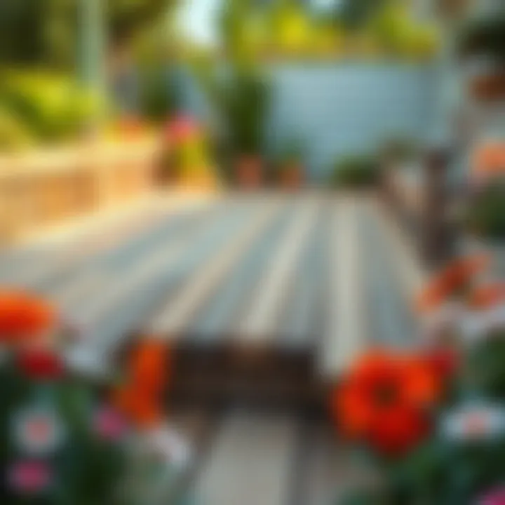 Creative wooden decking surrounded by flowers