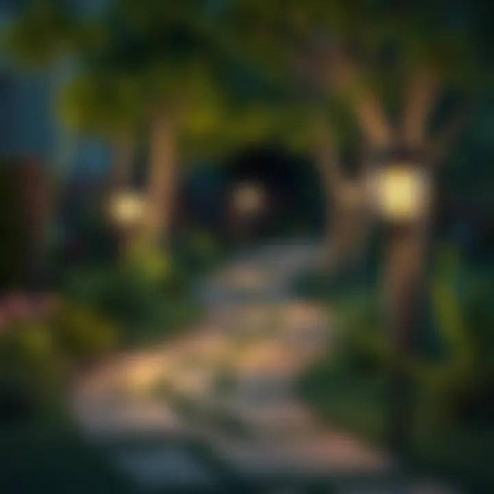 Creative lighting illuminating a garden path