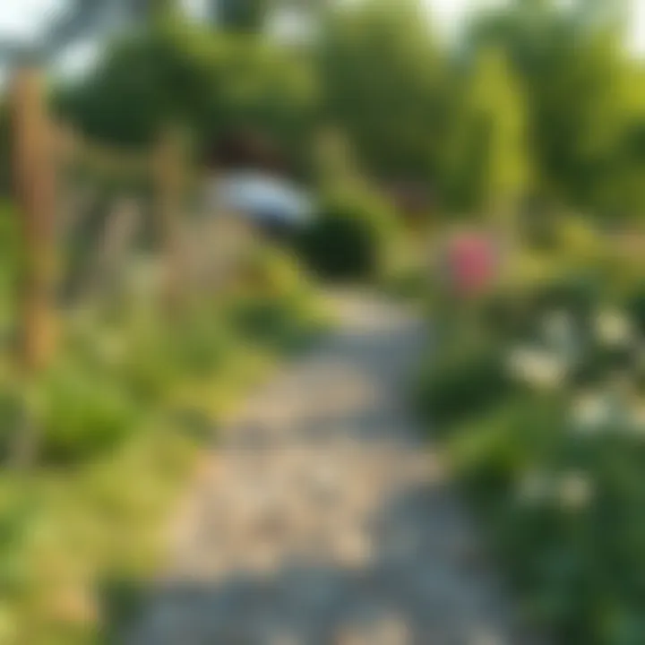 Rustic gravel path weaving through a garden