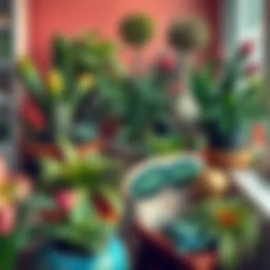 Diverse plant arrangements creating a lush atmosphere