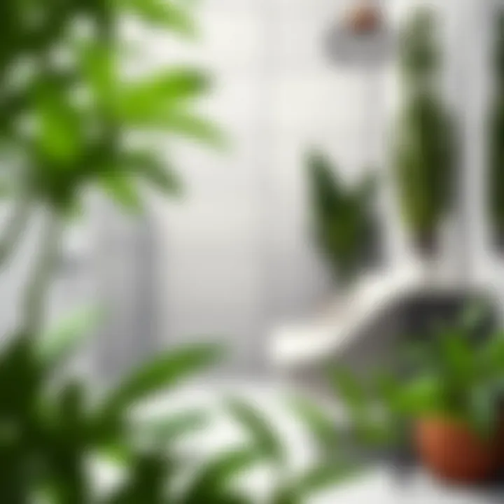 Modern tiles contrasting with greenery