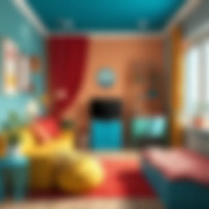 A vibrant youth room showcasing a blend of colors