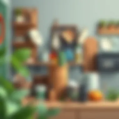 Home recycling setup with various materials