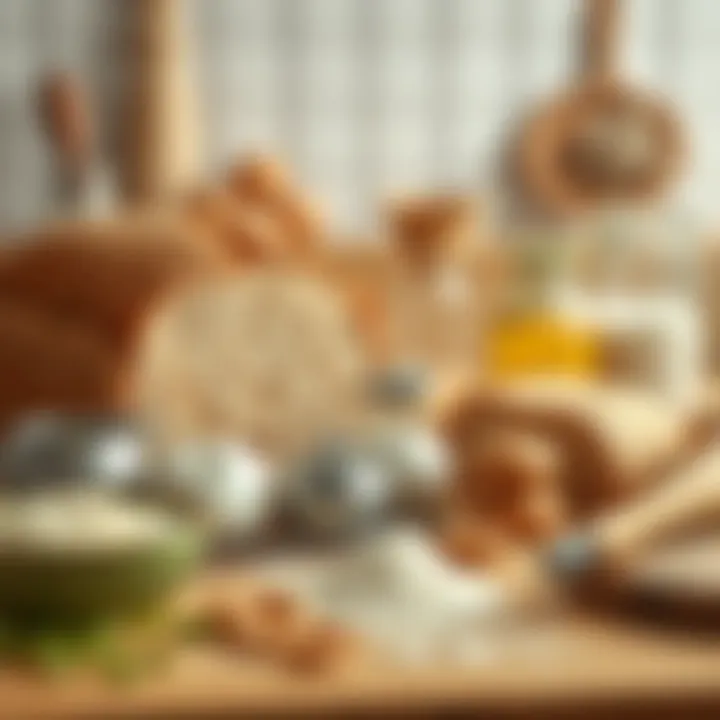 Ingredients for bread-making laid out on a countertop