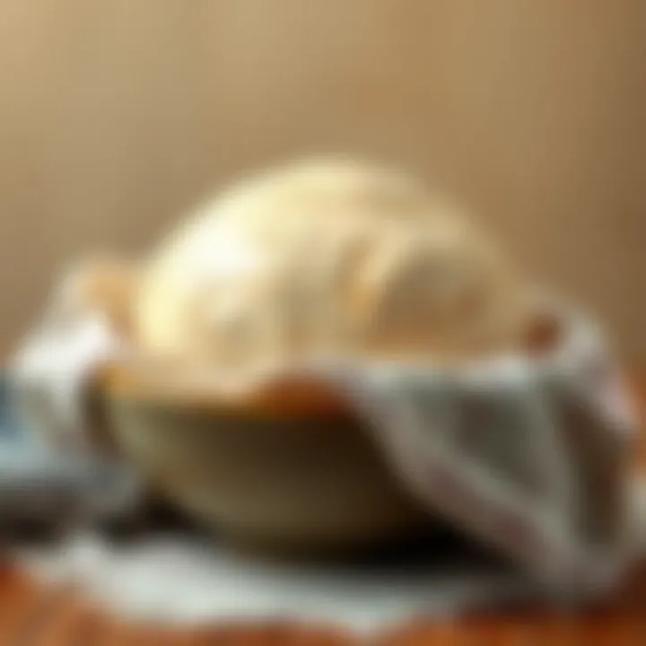 Dough rising in a bowl, covered with a cloth