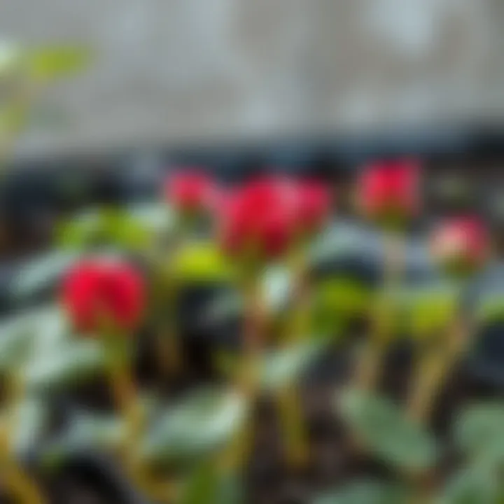 Close-up of healthy rose seedlings