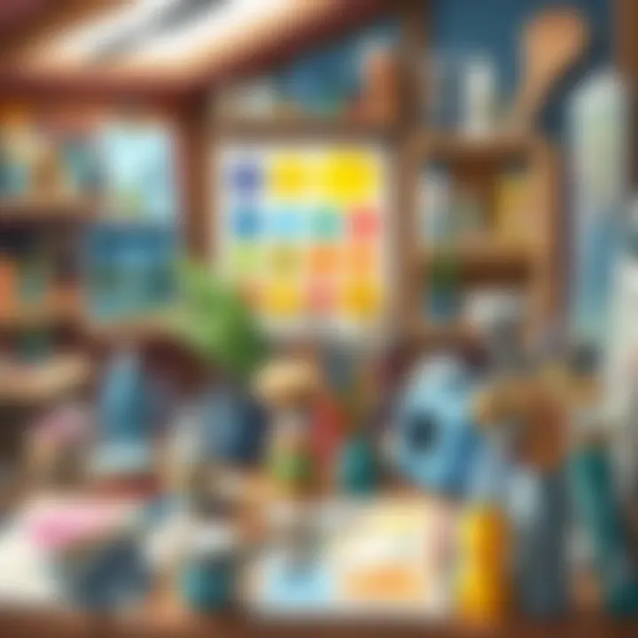 Exploring Creativity in Art An artistic workspace showcasing various supplies for painting and crafts