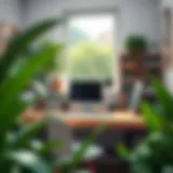 Stylish home office setup with plants and technology
