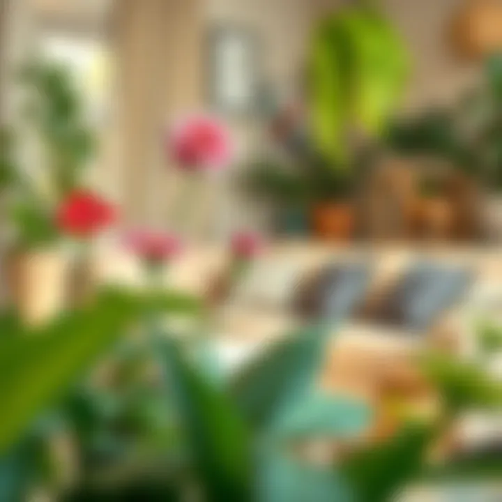 Indoor Flowering Plants in a Cozy Living Room A vibrant arrangement of indoor flowering plants enhancing a living space.