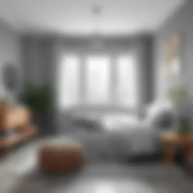 A cozy bedroom showcasing various shades of gray, promoting relaxation and tranquility