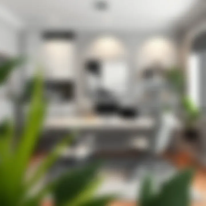 A stylish office space decorated with light gray accents, enhancing productivity and focus