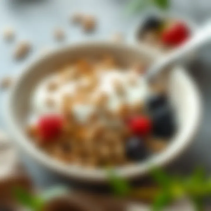 Healthy Breakfast Bowl with Yogurt and Seeds A nutritious breakfast bowl topped with yogurt and seeds