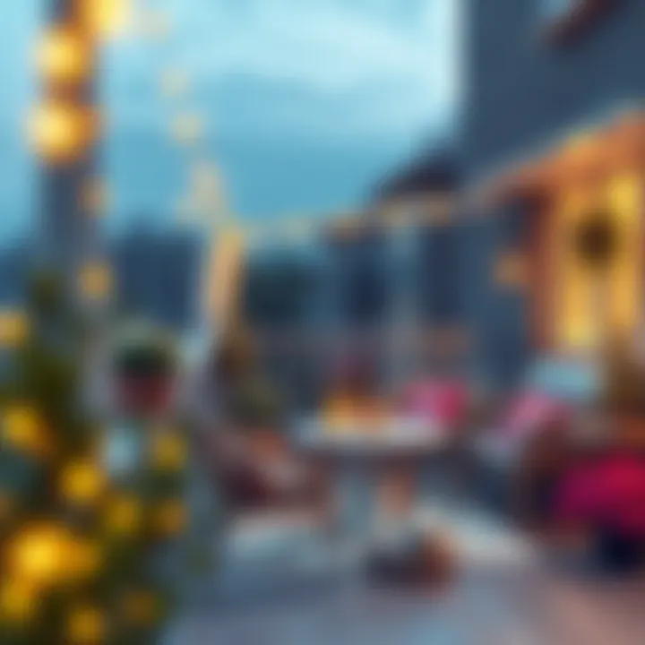 Warm and Inviting Balcony Atmosphere Cozy balcony setting with warm lighting and decorative elements