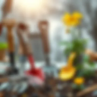 Gardening tools ready for winter planting