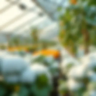 Close-up of winter crops in a greenhouse