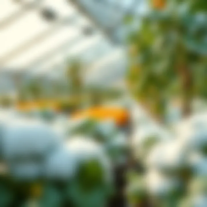 Close-up of winter crops in a greenhouse