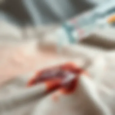 Demonstration of applying cleaner to fabric