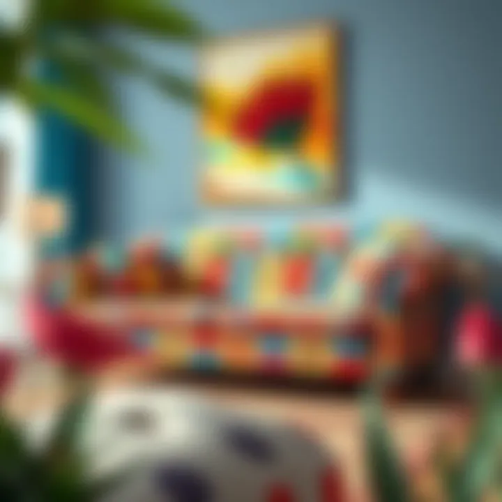 A beautifully upholstered sofa showcasing vibrant colors and patterns