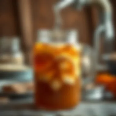 A jar filled with brewing kombucha