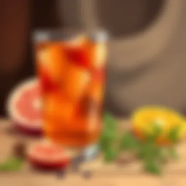 Kombucha served in a glass with herbs