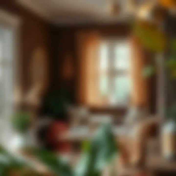 Cozy nook decorated with dark brown wall paint and soft textiles