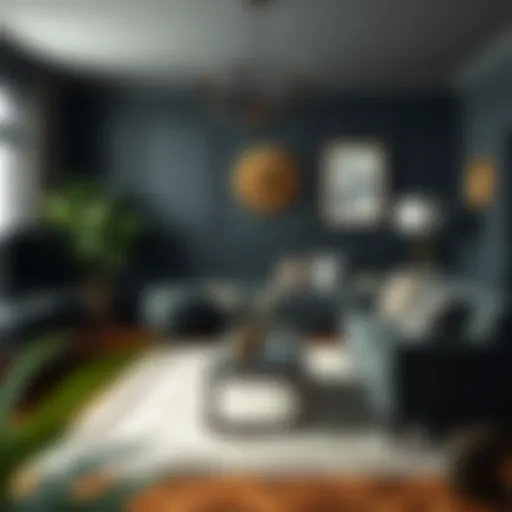 Elegant living room featuring dark furniture and rich textures