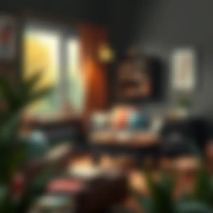 Cozy reading nook adorned with dark-toned furniture and warm accents