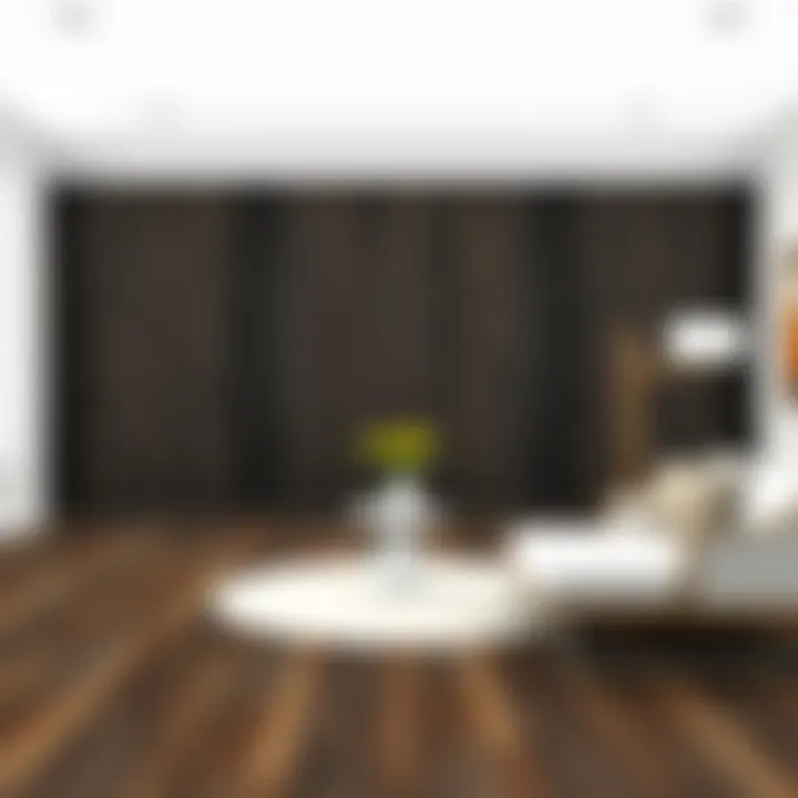 Contrasting color palette with dark wood parquet