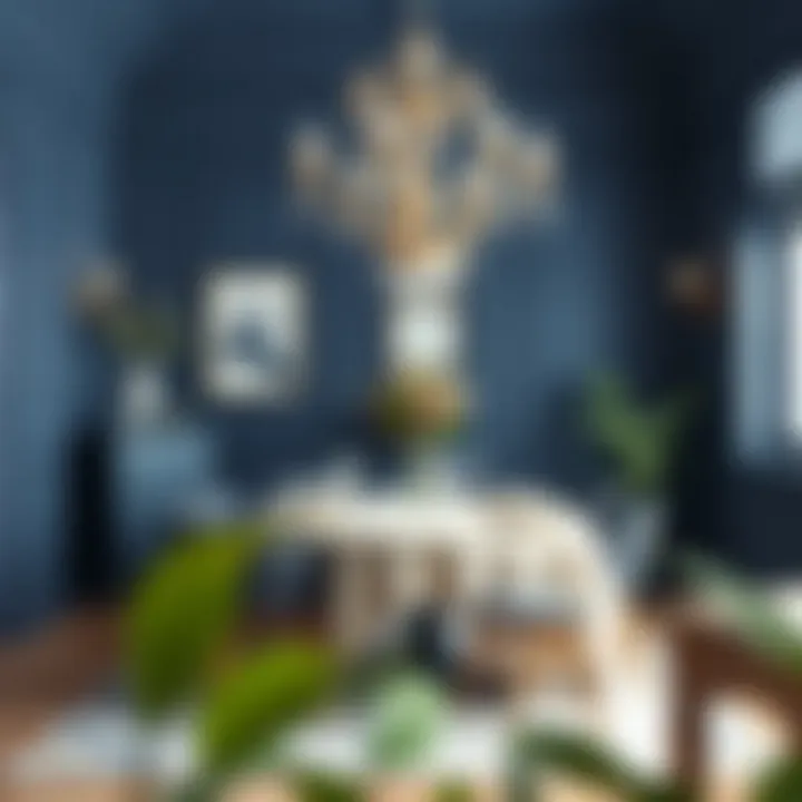 A dining area enhanced by deep navy blue paint, exuding elegance