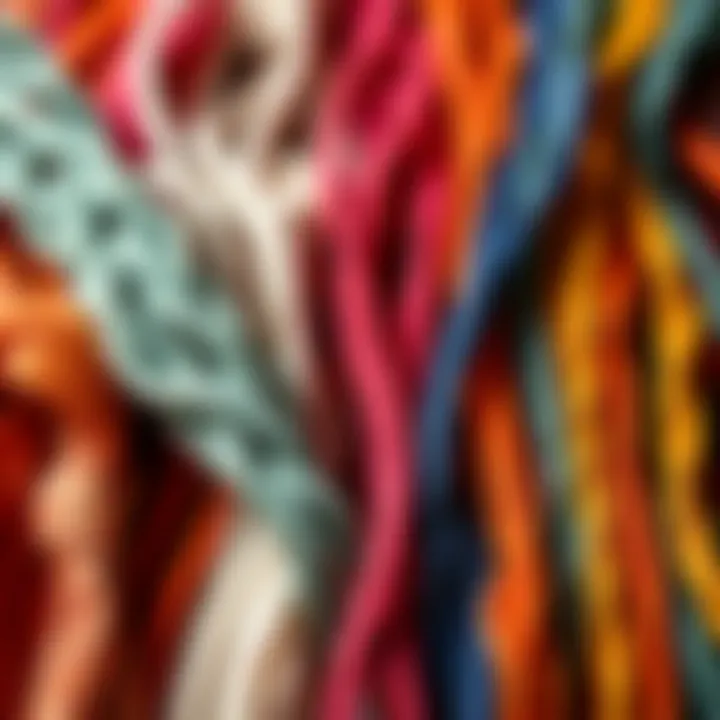 An array of colorful macrame cords arranged neatly, highlighting their various textures.