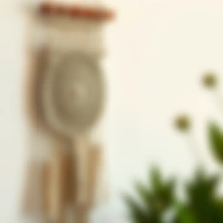 A beautifully crafted macrame wall hanging showcasing intricate patterns and textures.