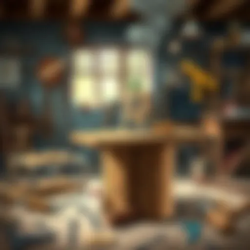 Crafting a wooden table with precision tools