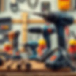 A variety of drills displayed on a workbench