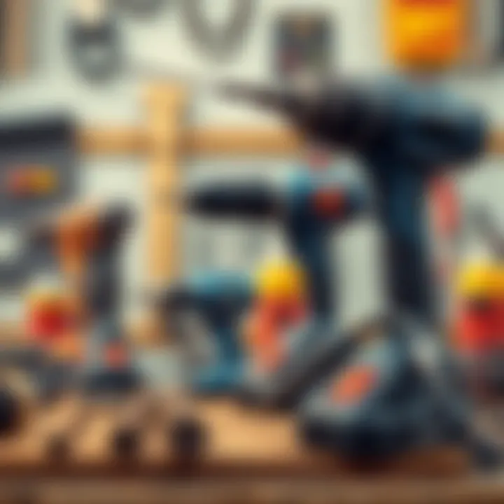 A variety of drills displayed on a workbench