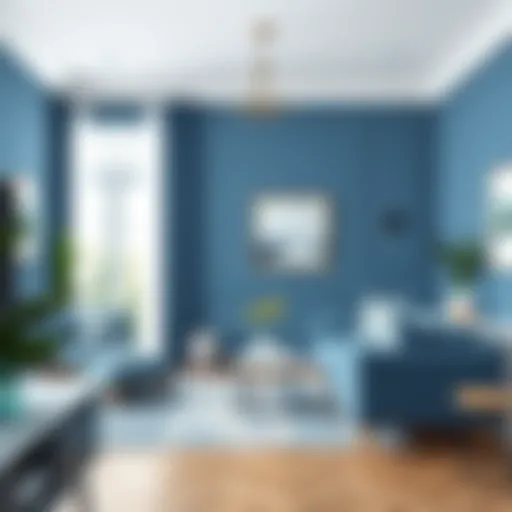 Elegant blue living room with modern furniture